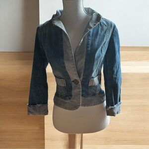 Habitual Jean denim blazer jacket womens size 2 blue frayed hippiechic festival